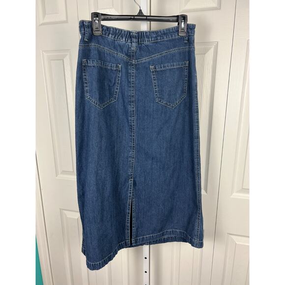 Kim Rogers Womens Long Denim Skirt Back Slit Front Zipper Size 8 Modest Cottage - Picture 4 of 5